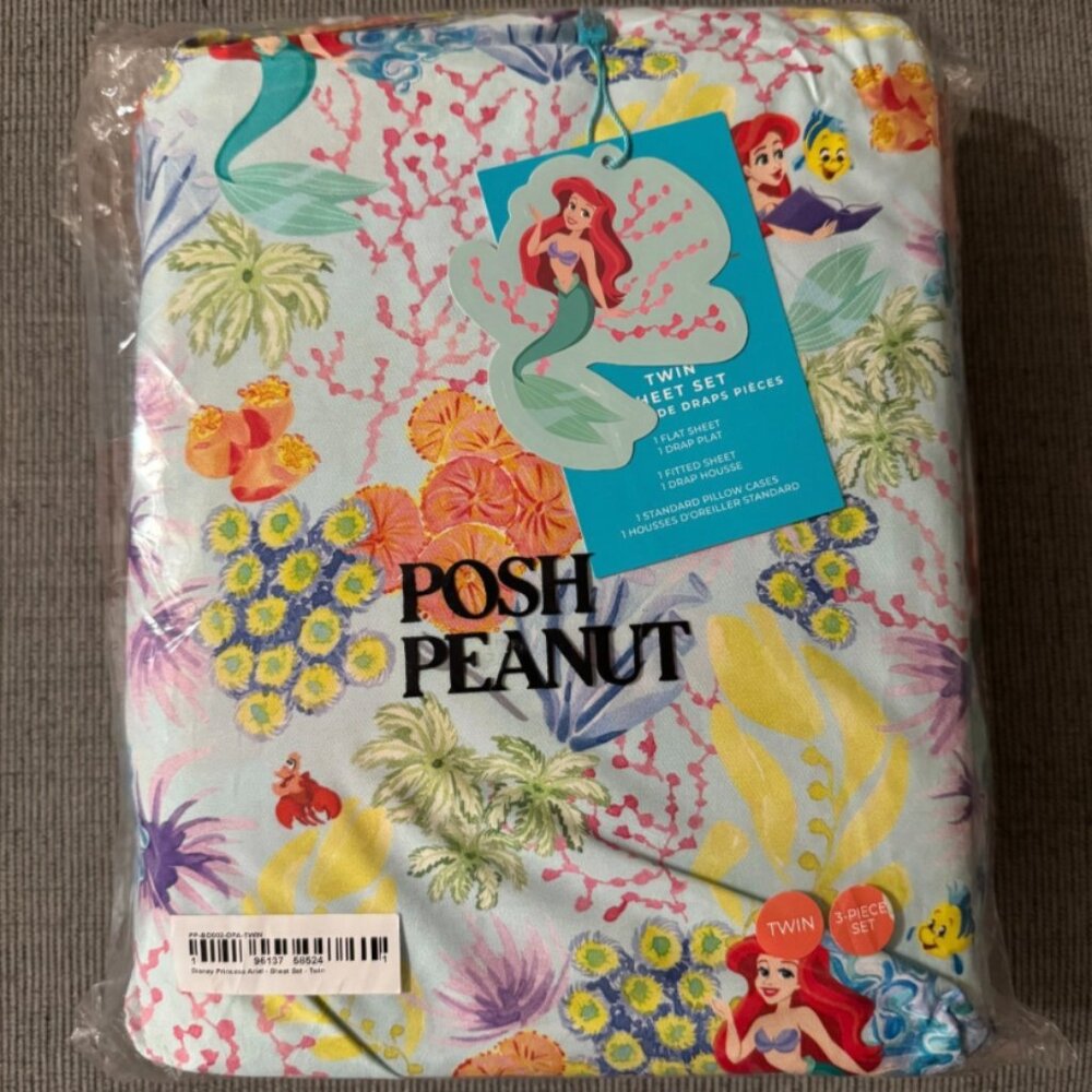 NEW Posh Peanut Twin Sheet Set Ariel Disney Little Mermaid Princess Kids Bedding